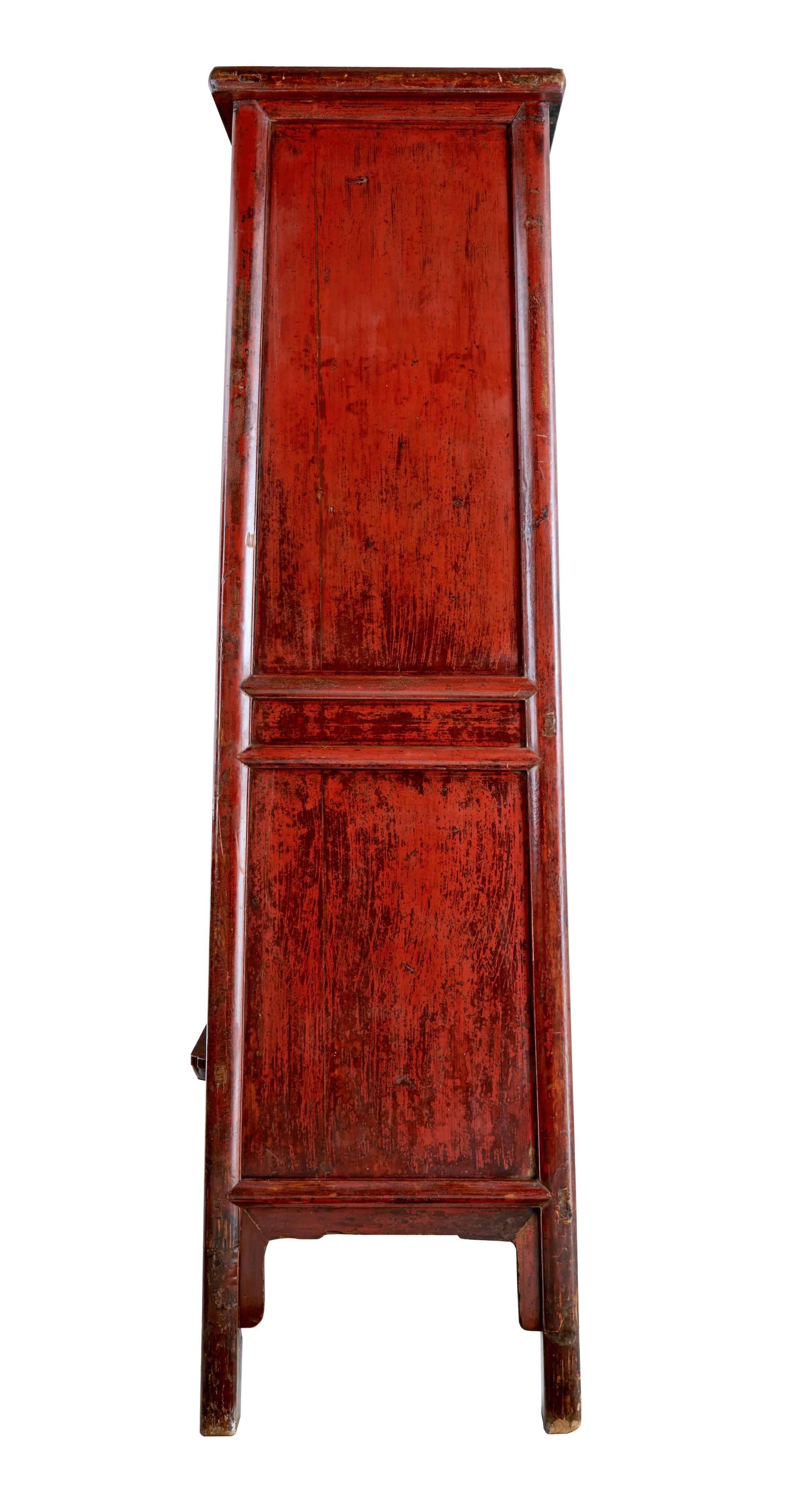Qing Monumental 19th century Chinese red lacquer cupboard For Sale