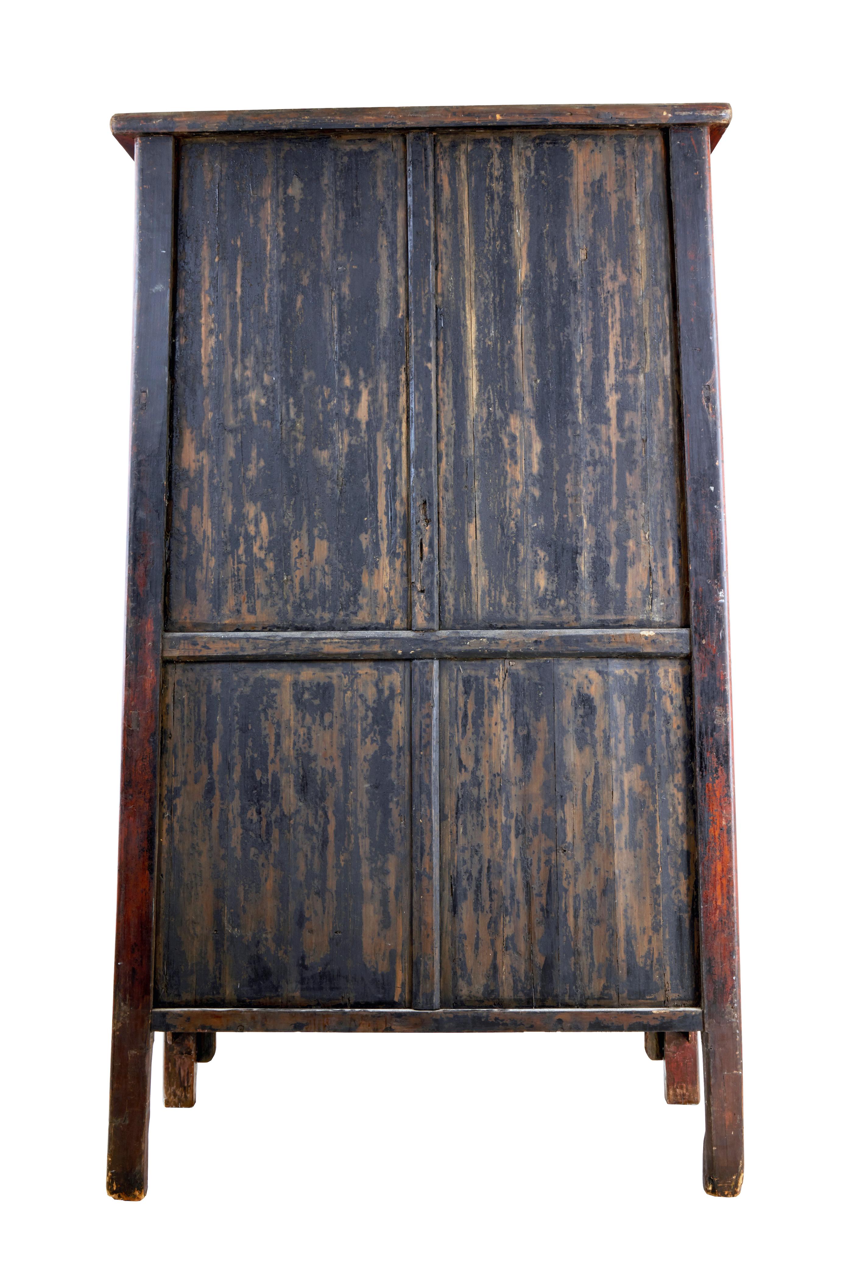 Hand-Crafted Monumental 19th Century Chinese Red Lacquer Cupboard For Sale