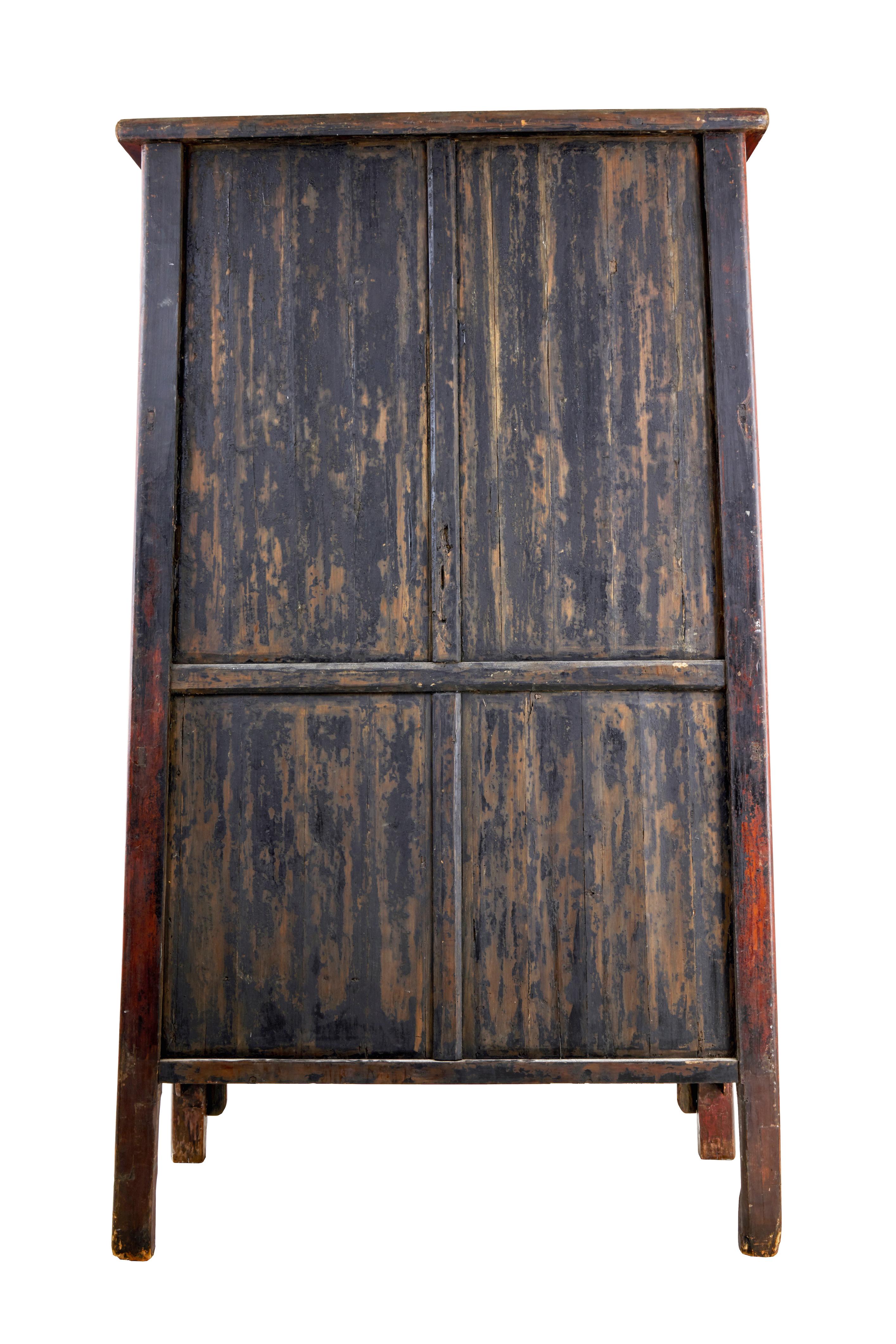 Hand-Crafted Monumental 19th century Chinese red lacquer cupboard For Sale