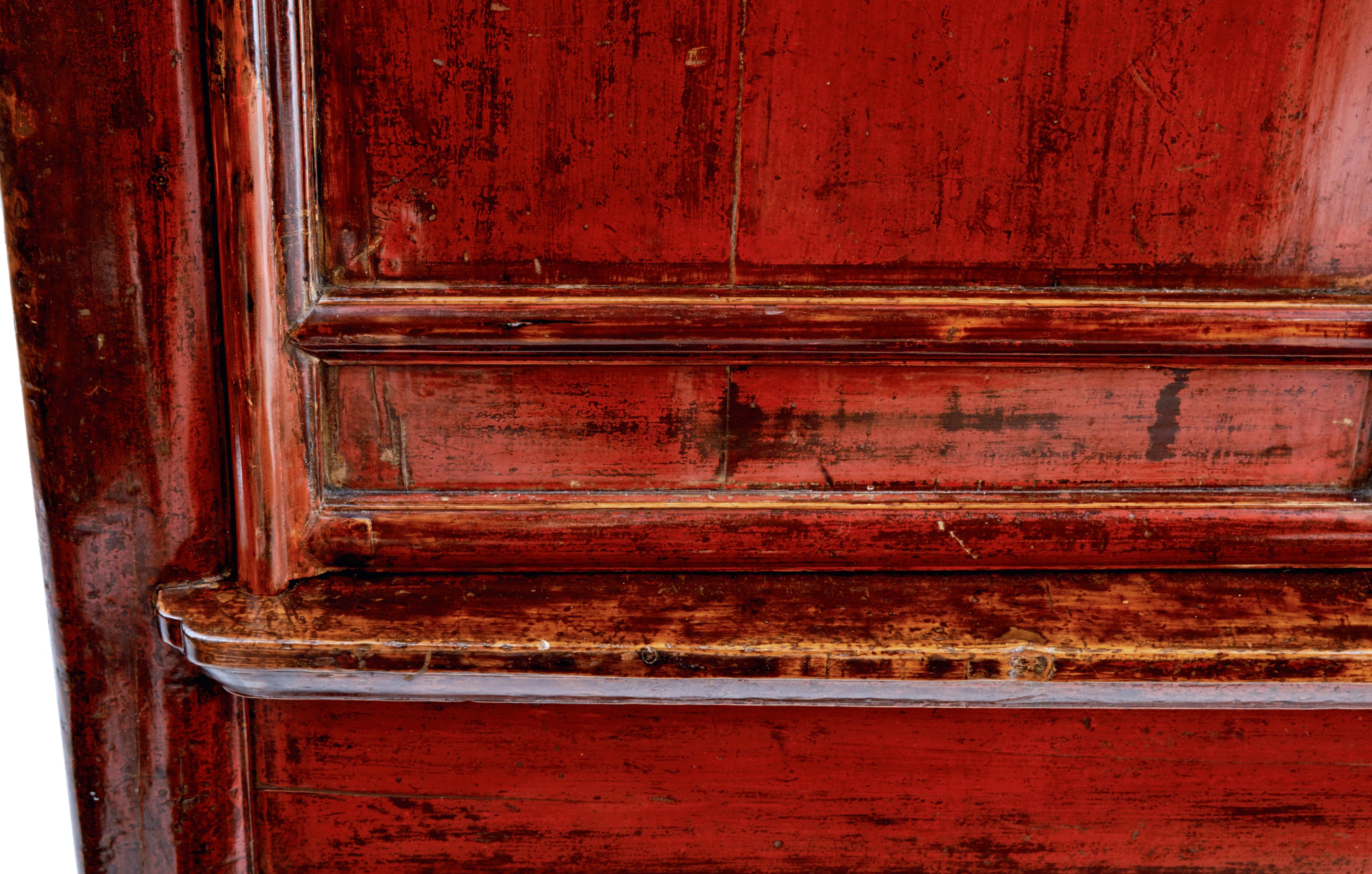Wood Monumental 19th century Chinese red lacquer cupboard For Sale