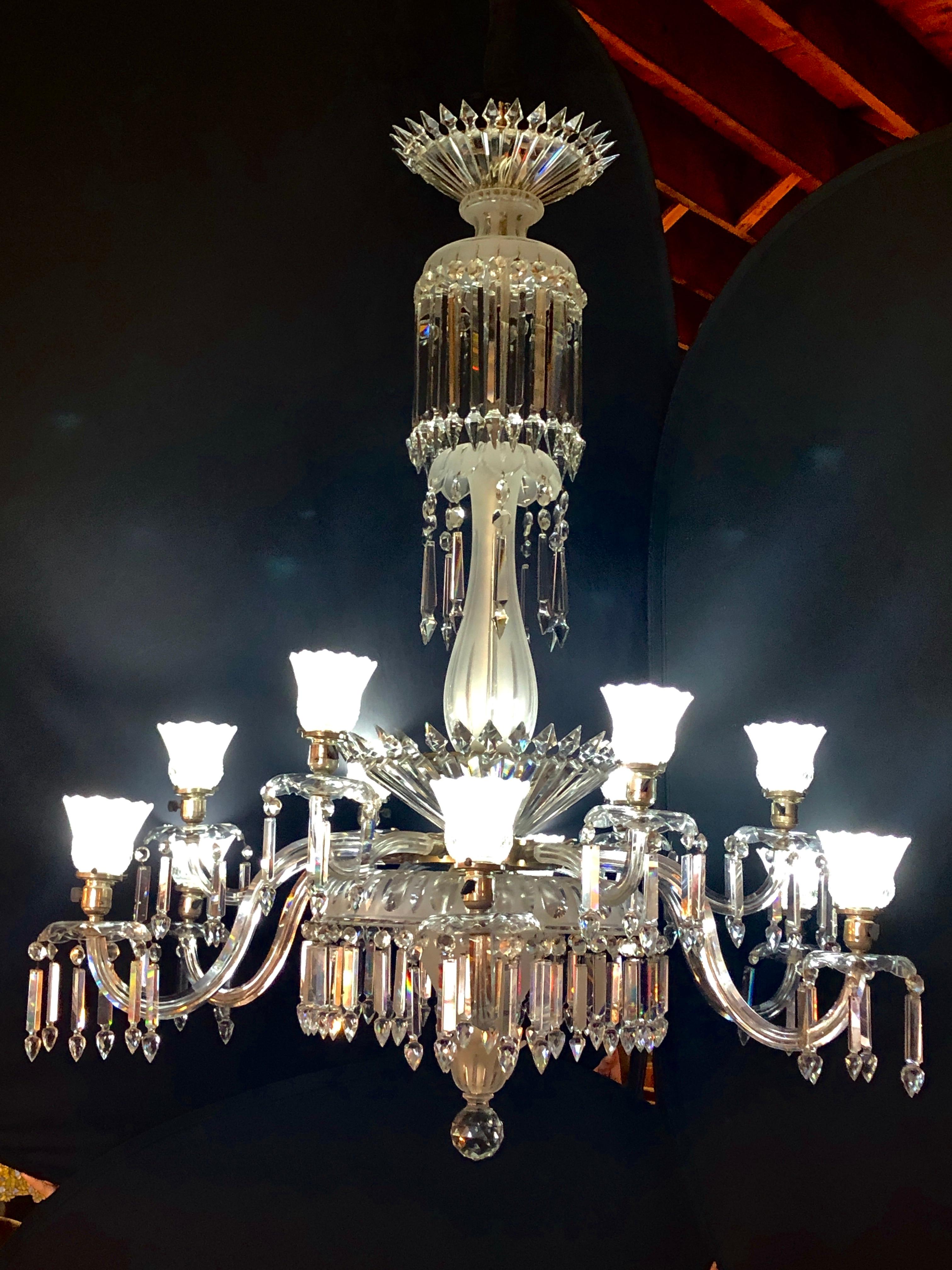 Victorian 19th Century Crystal & Lalique Style Cornelius & Baker Chandelier For Sale 6