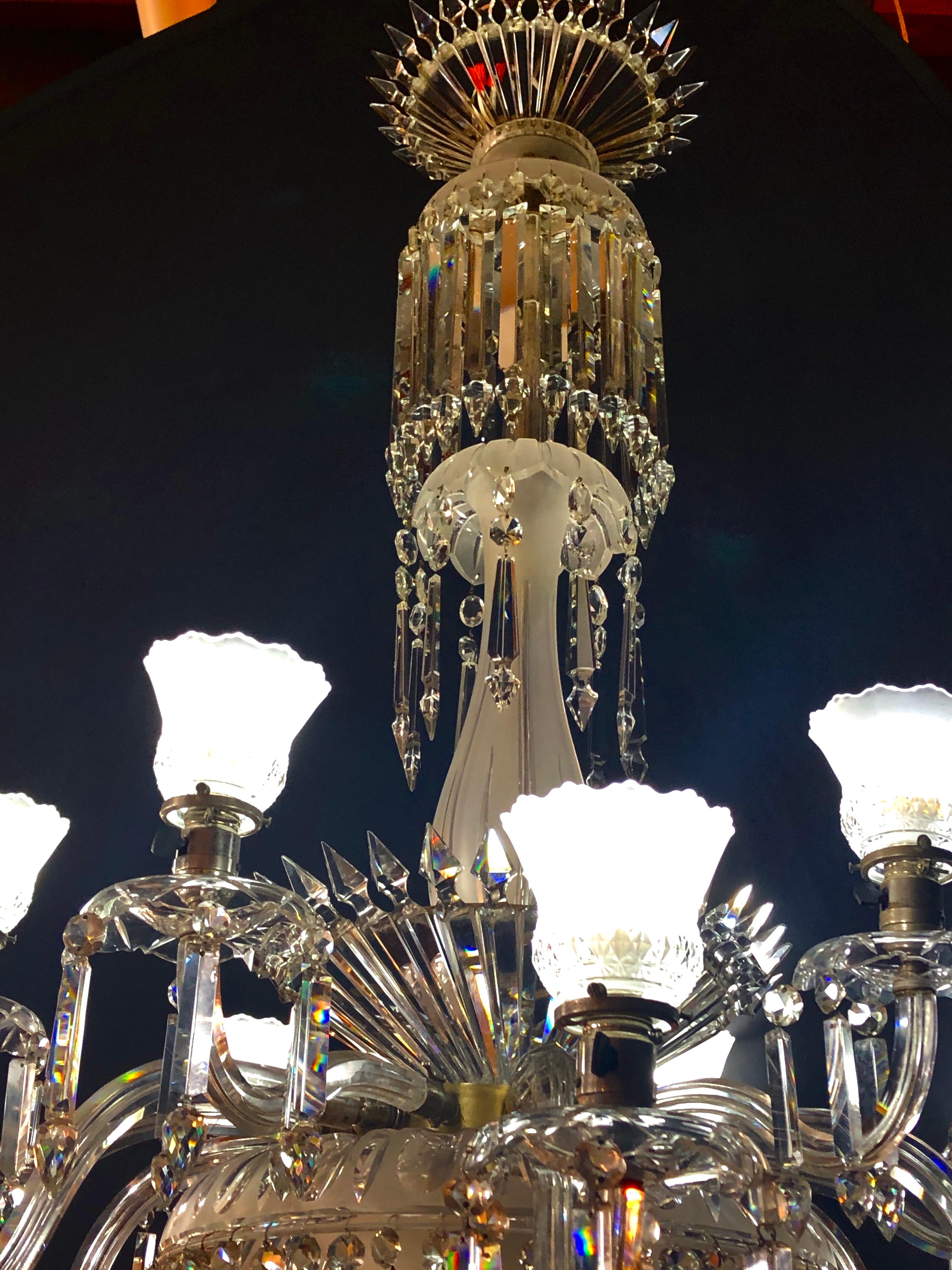 Victorian 19th Century Crystal & Lalique Style Cornelius & Baker Chandelier For Sale 9