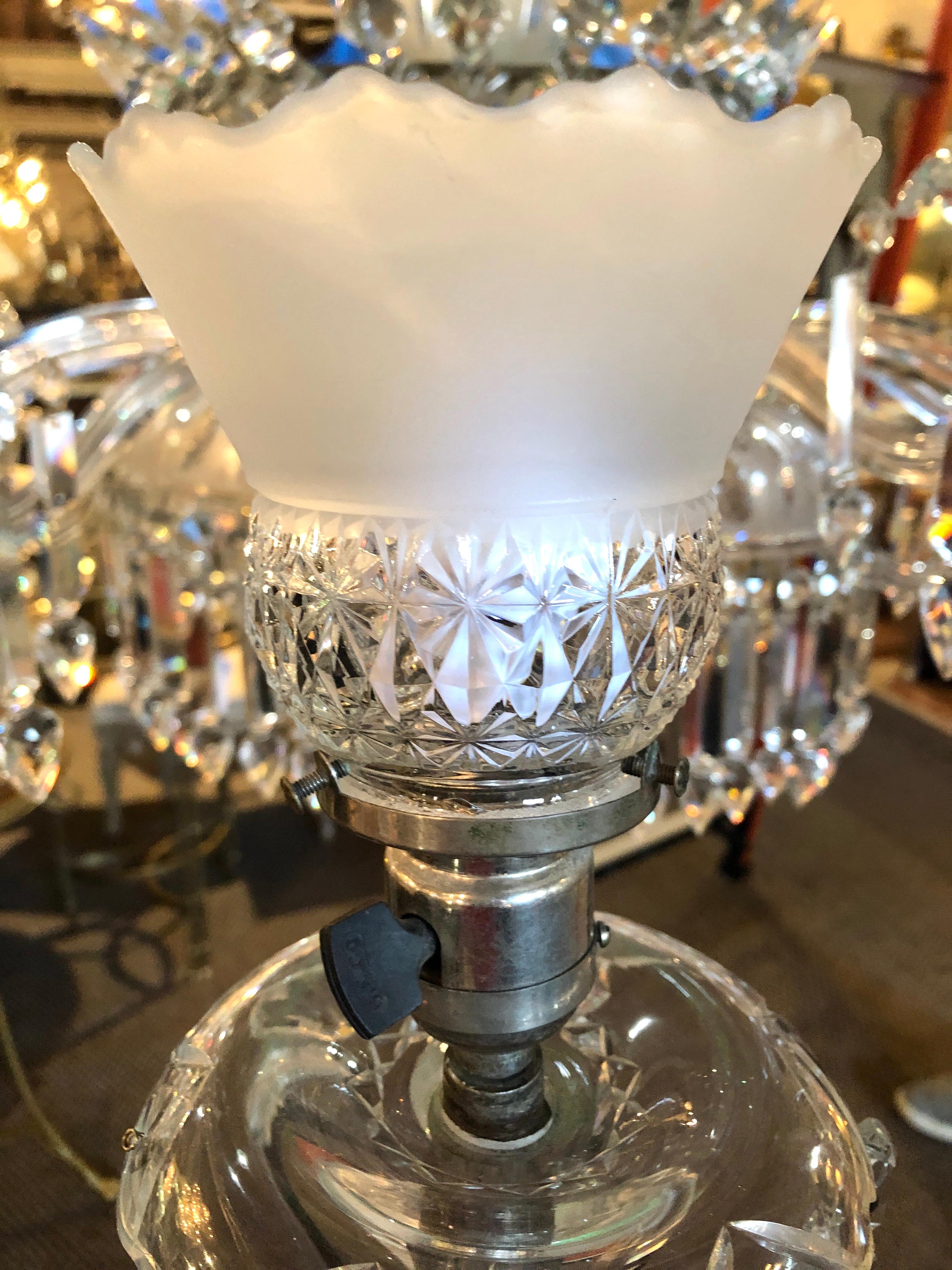 Early 19th century crystal & lalique style Victorian chandelier most likely by Cornelius or Cornelius and Baker, having twelve-lighted arms six smaller and six larger. This once gas chandelier has been fully converted into electric having a