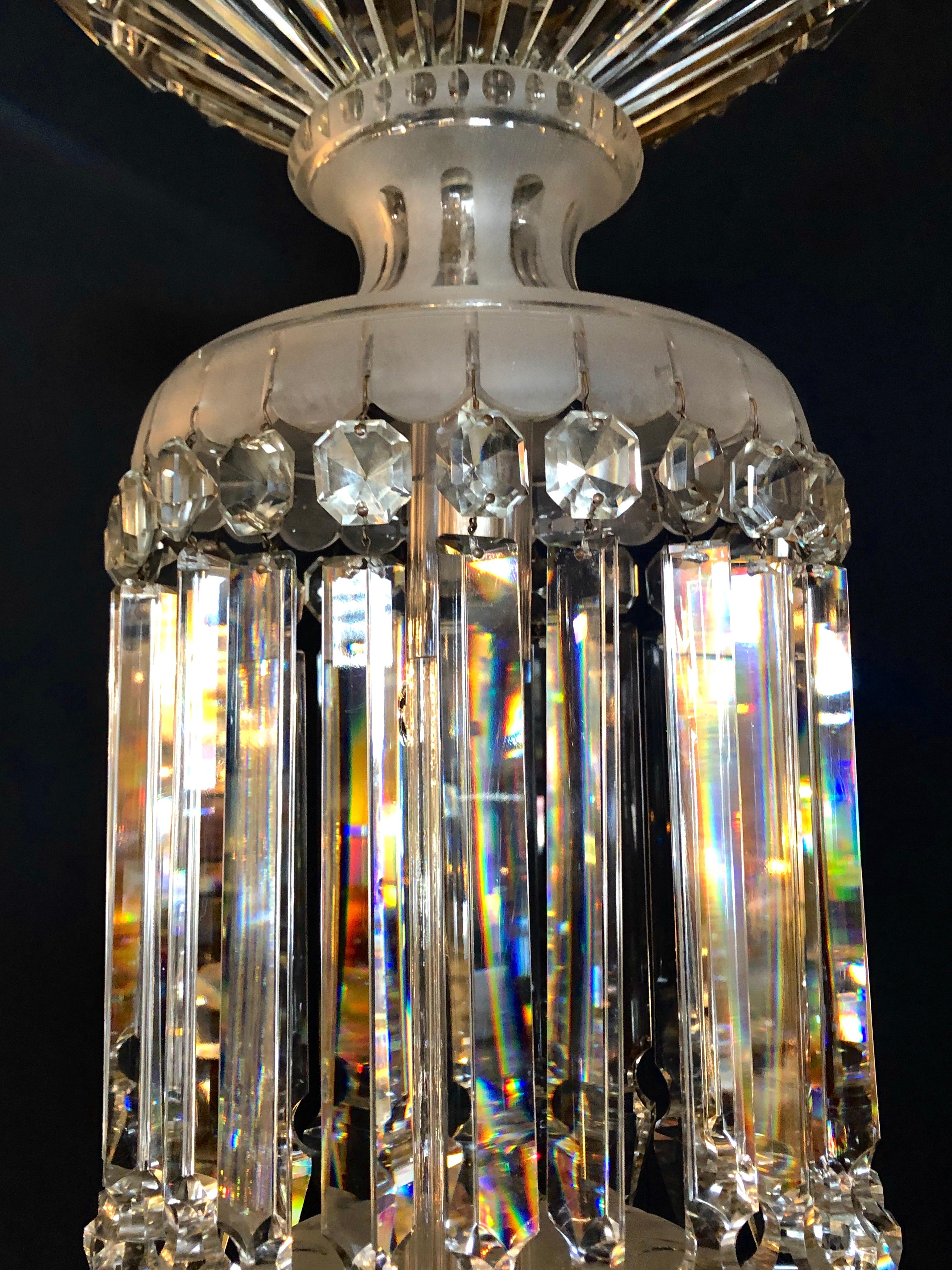 Victorian 19th Century Crystal & Lalique Style Cornelius & Baker Chandelier In Good Condition For Sale In Stamford, CT