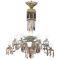 Antique Victorian 19th Century Crystal & Lalique Style Cornelius & Baker Chandelier