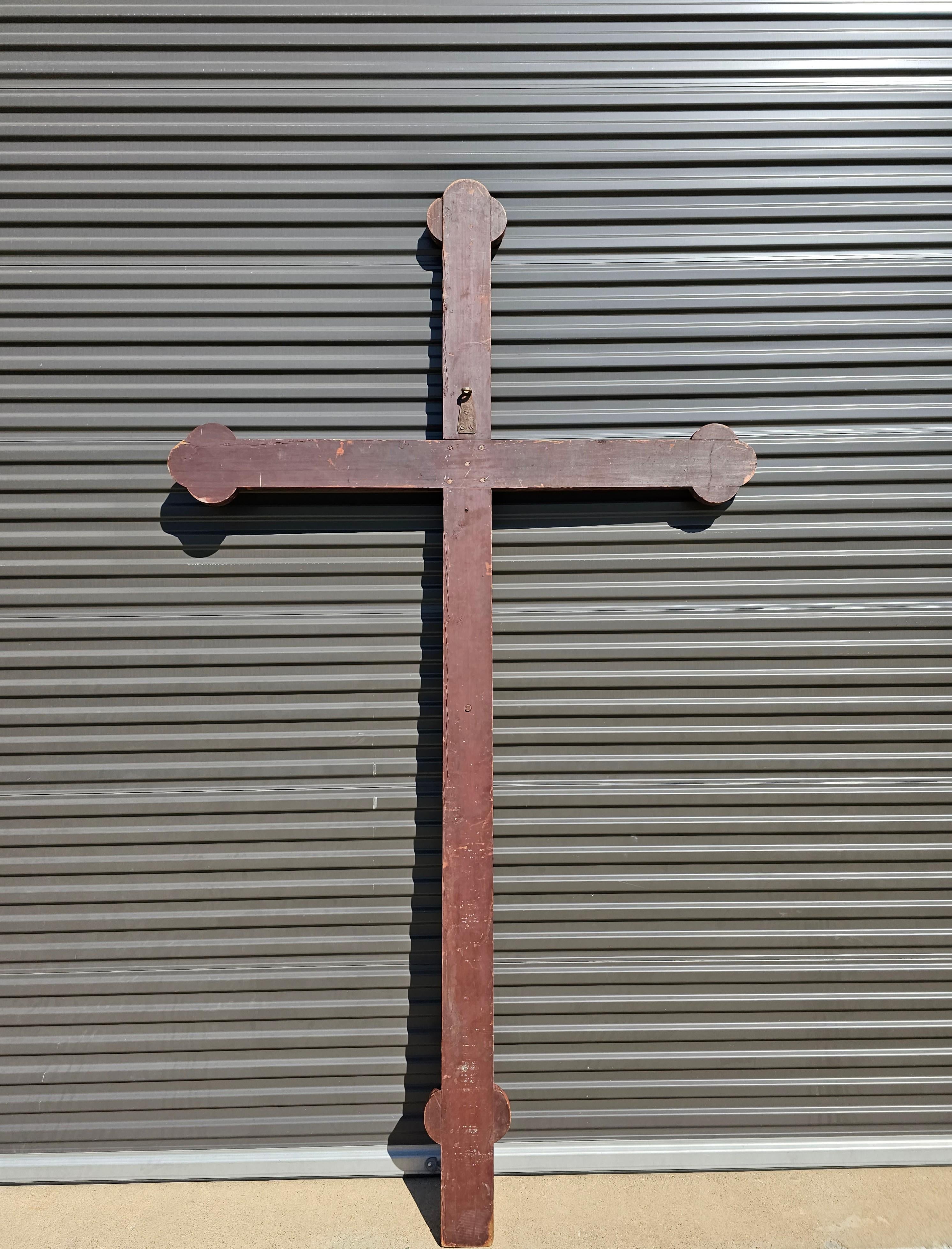 Monumental 19th Century Dutch Church Painted Wood Cross  For Sale 2