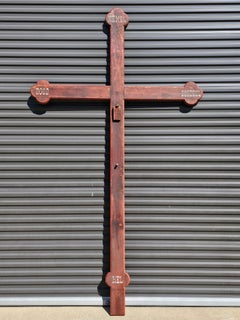 Monumental 19th Century Dutch Church Painted Wood Cross