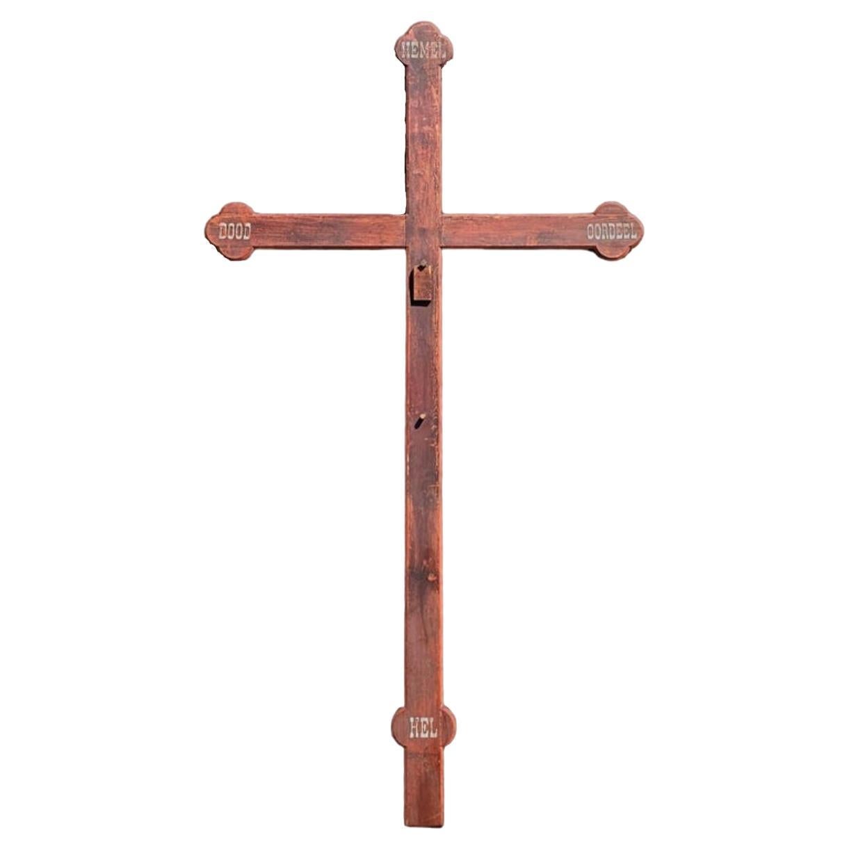 Monumental 19th Century Dutch Church Painted Wood Cross 