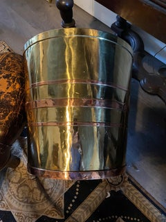 Monumental 19th Century English Georgian Brass and Copper Firewood Container