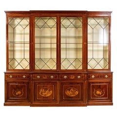 Antique Monumental 19th Century English Mahogany Georgian Inlaid Breakfront Cabinet
