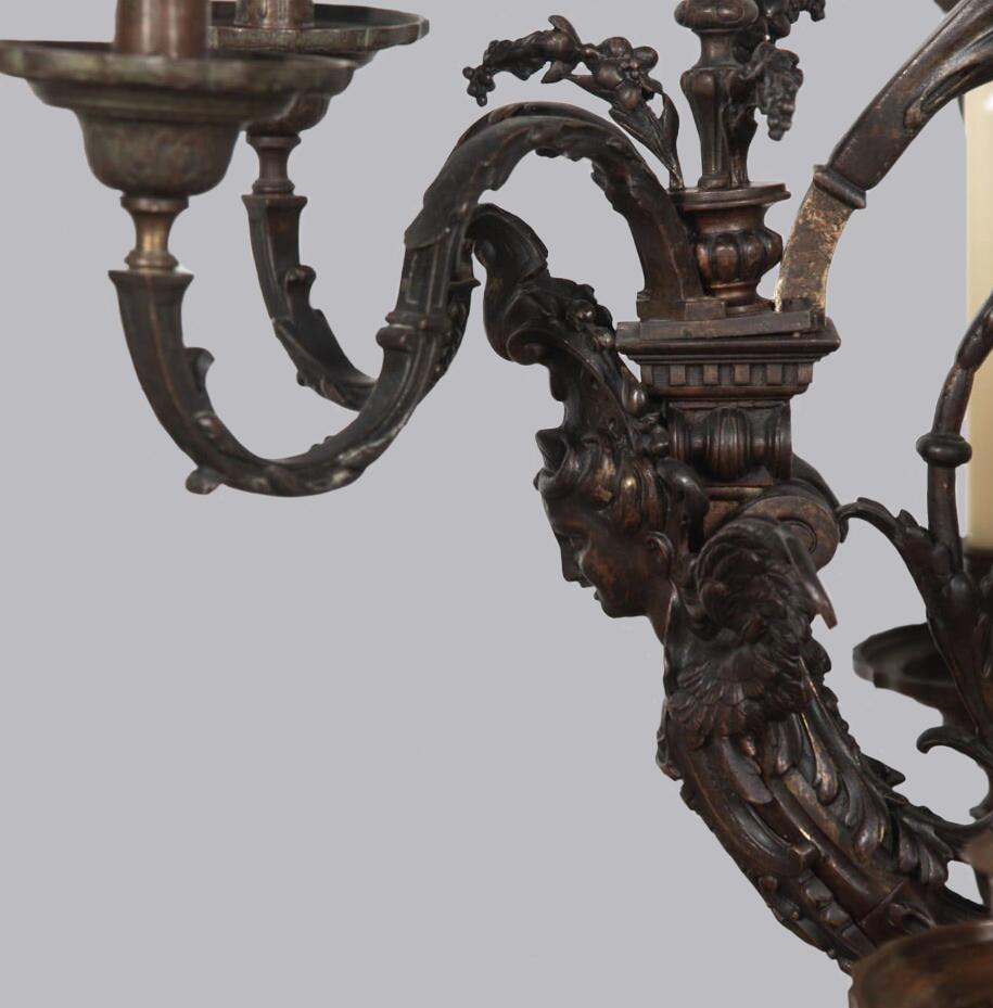 Monumental 19th Century French Bronze Chandelier For Sale 8