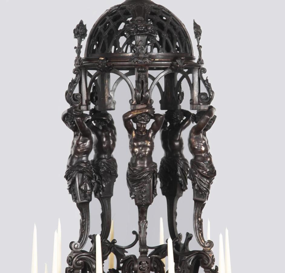 Baroque Monumental 19th Century French Bronze Chandelier For Sale