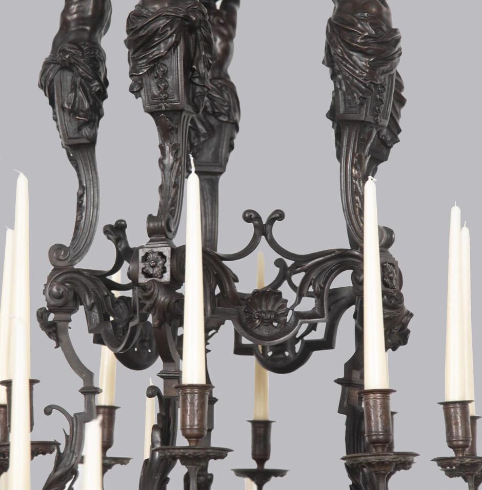 Monumental 19th Century French Bronze Chandelier For Sale 6