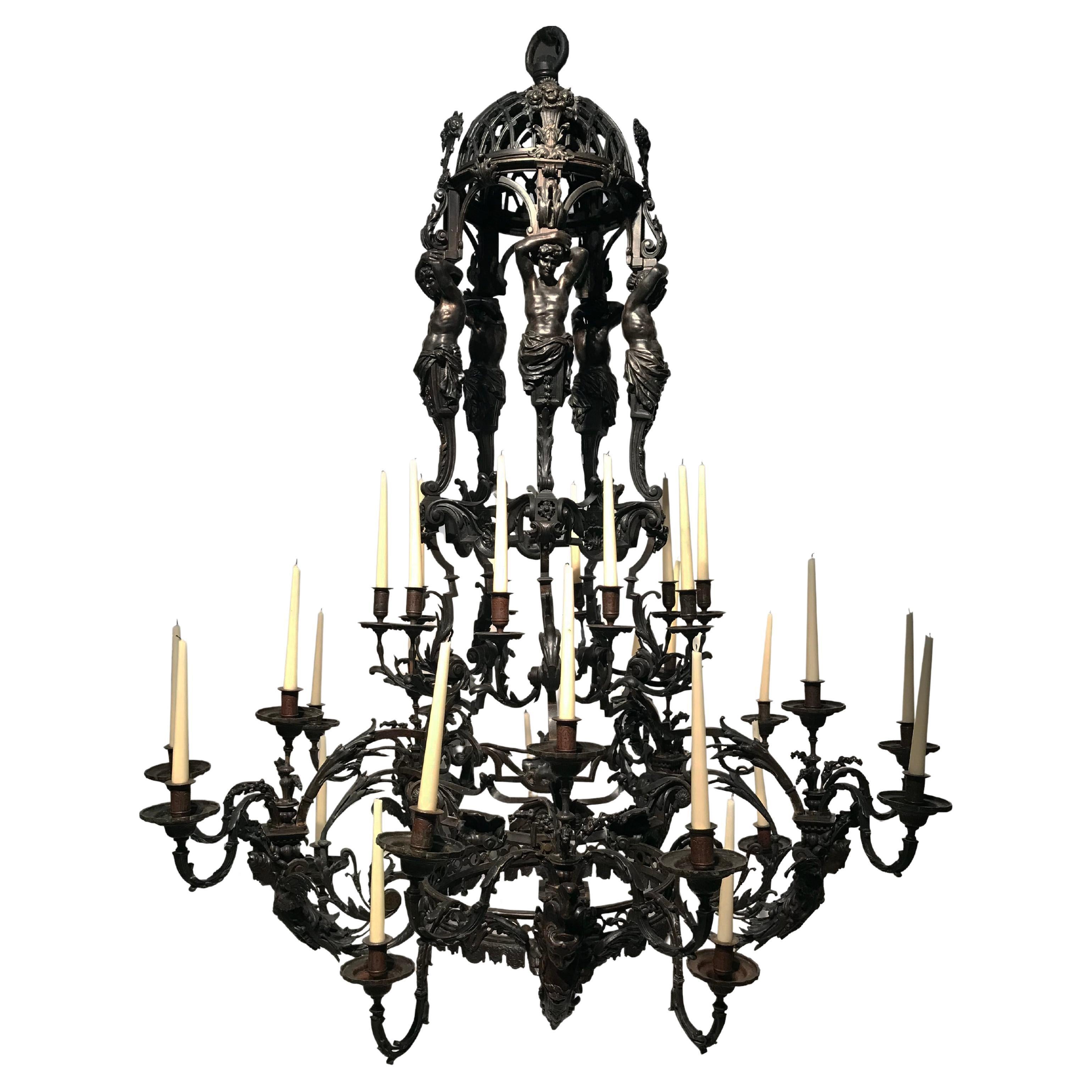 Monumental 19th Century French Bronze Chandelier For Sale