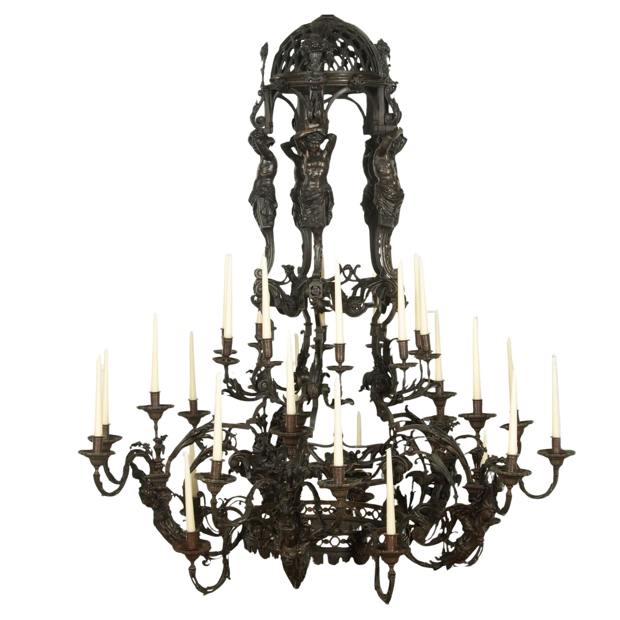 Monumentale lampadario francese in bronzo del XIX secolo