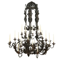 Antique Monumental 19th Century French Bronze Chandelier