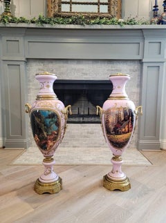 Monumental 19th Century French Empire Sèvres Style Porcelain Urns, a Pair