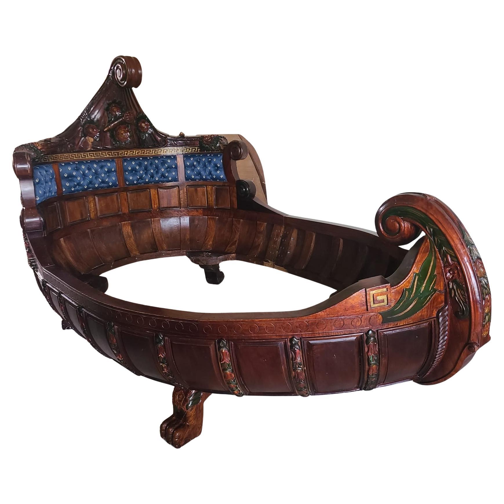 Monumental 19th Century French Empire Style “Lit Bateau” Bed in Carved Wood For Sale