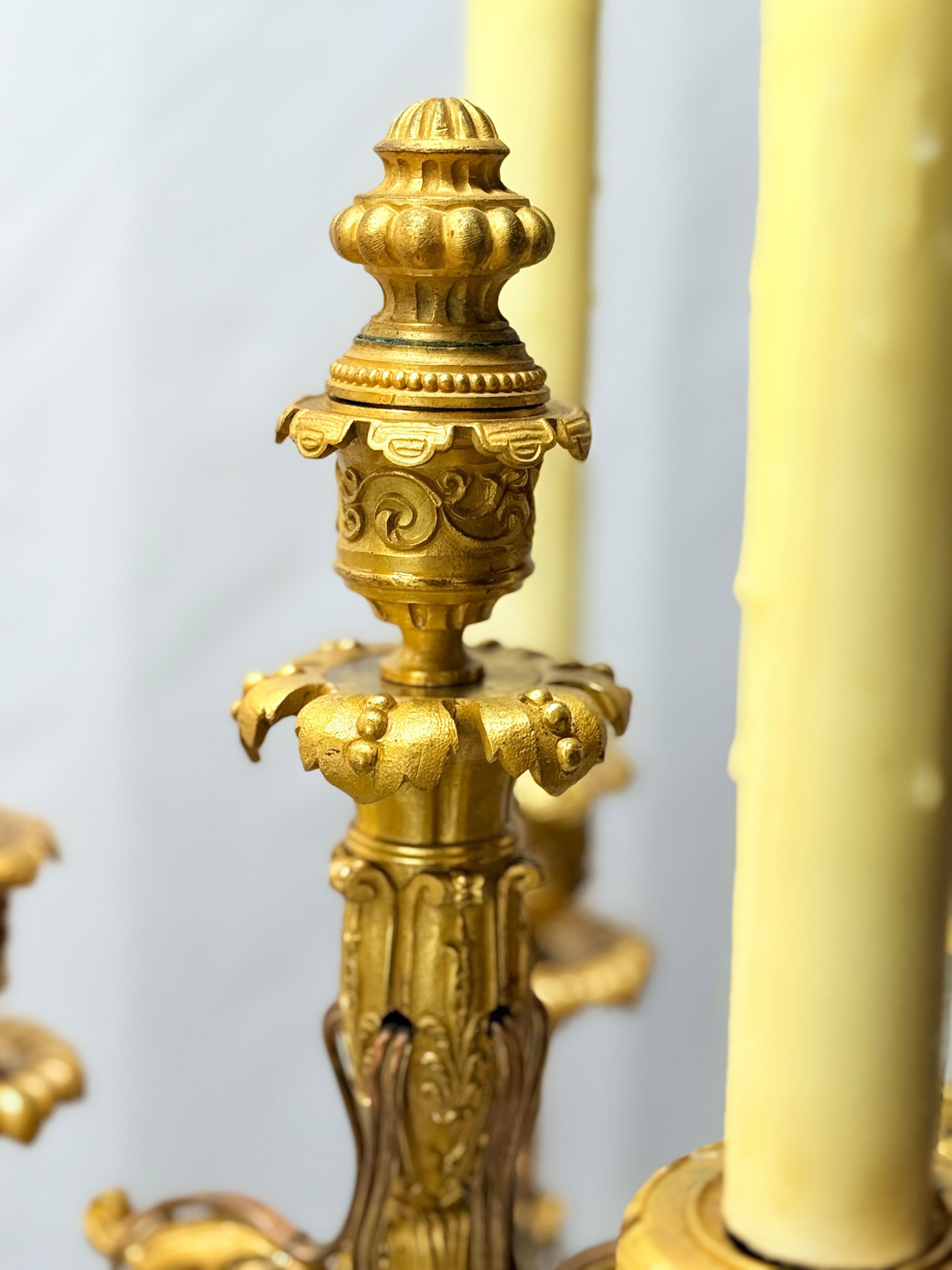Monumental 19th Century French Gilt Bronze Egyptian Revival Candleabrum - Wired For Sale 8