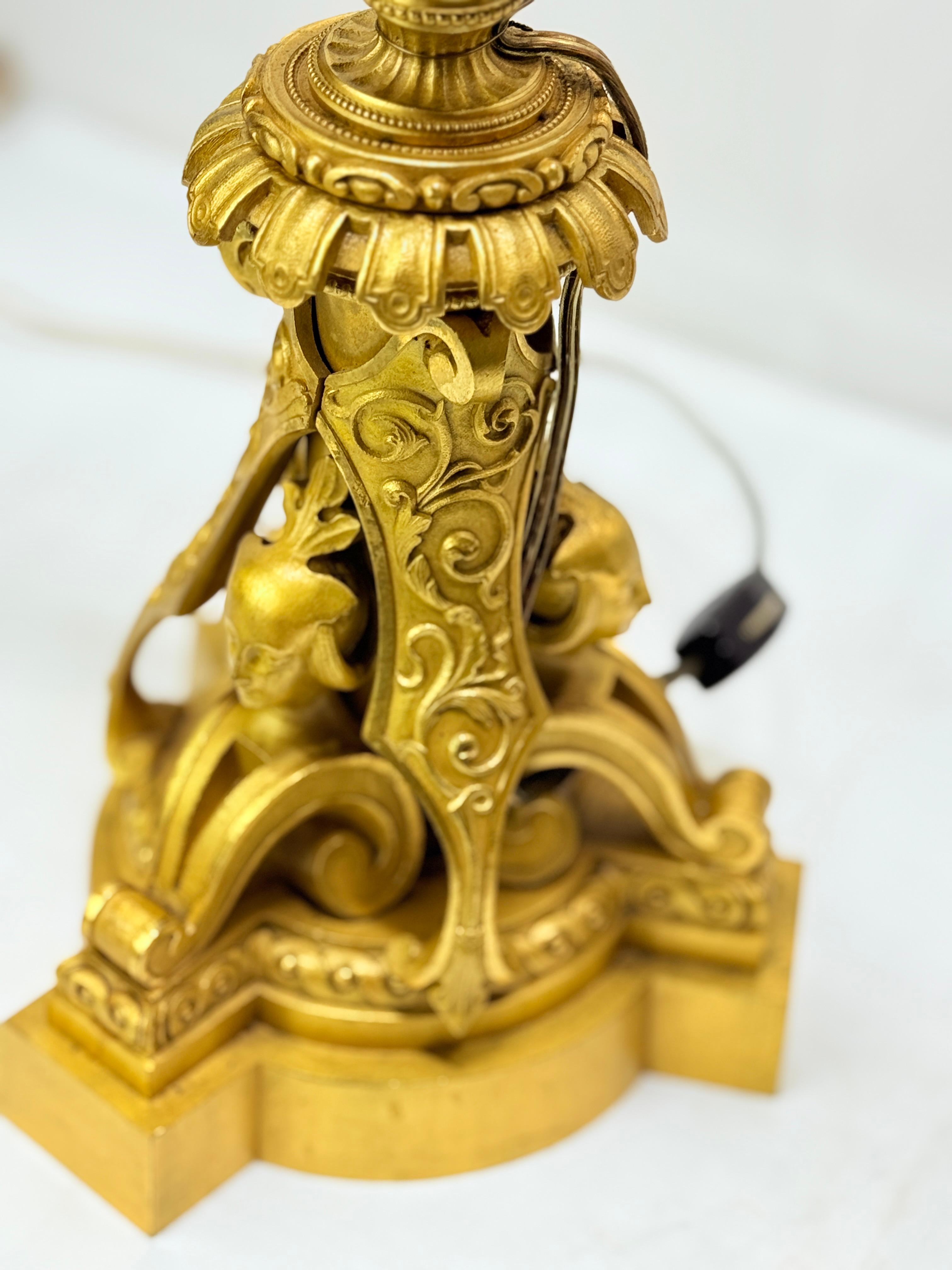 Monumental 19th Century French Gilt Bronze Egyptian Revival Candleabrum - Wired For Sale 9