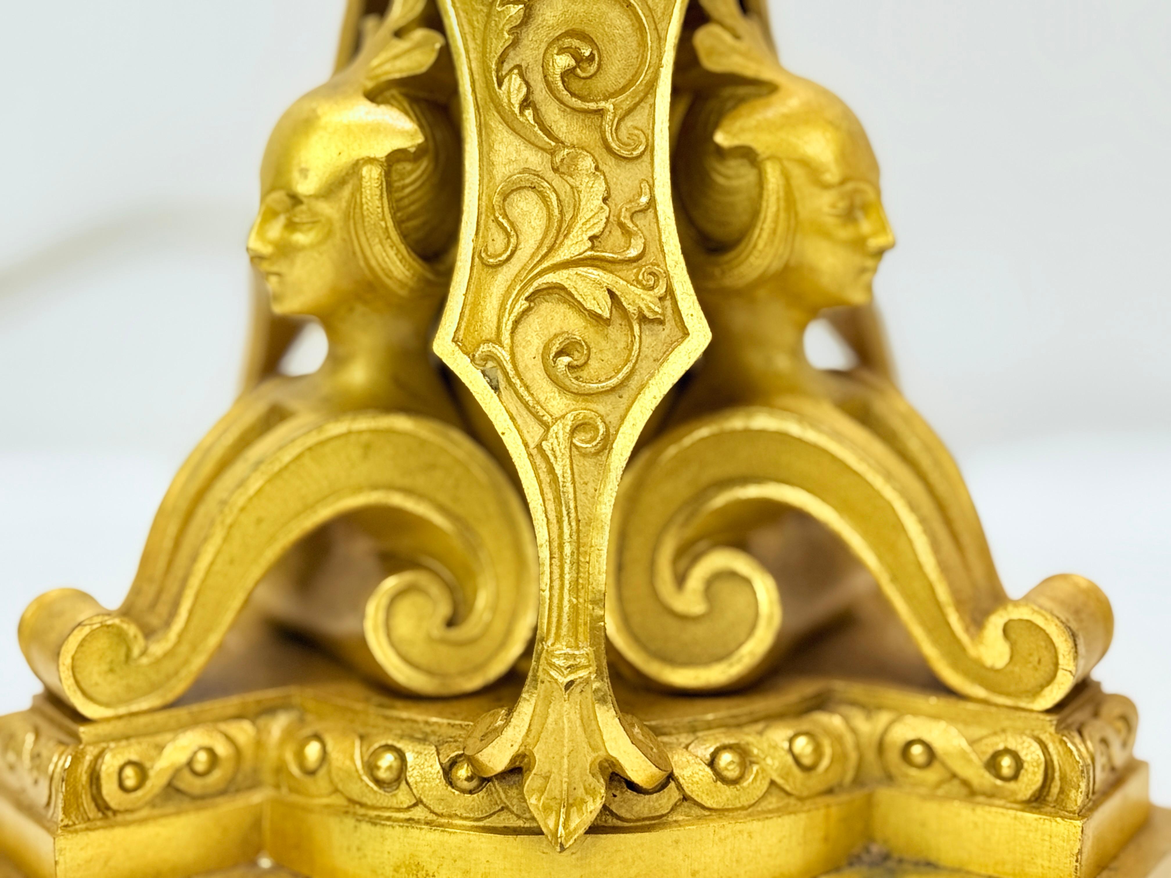 Monumental 19th Century French Gilt Bronze Egyptian Revival Candleabrum - Wired In Good Condition For Sale In Atlanta, GA