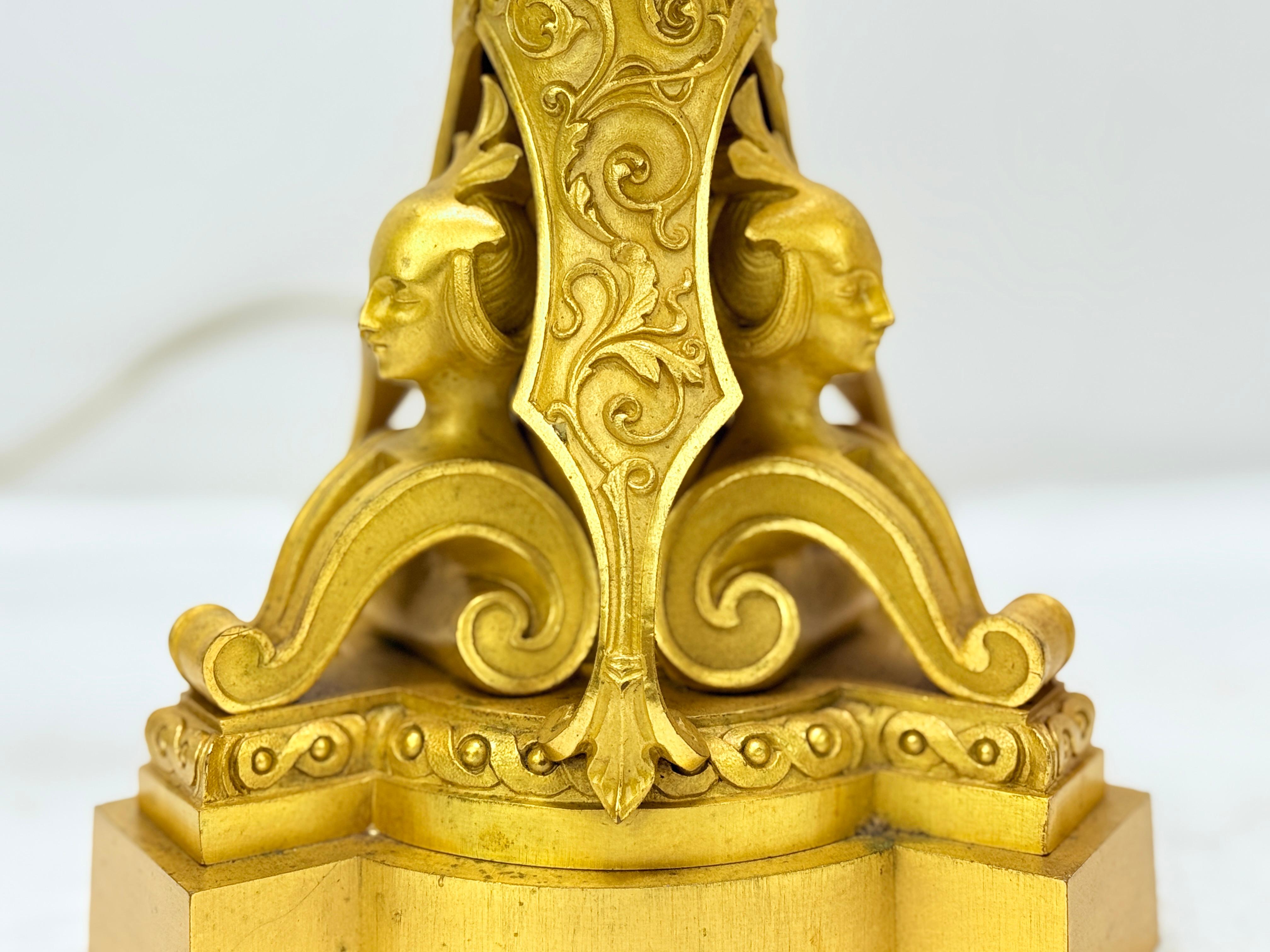 Monumental 19th Century French Gilt Bronze Egyptian Revival Candleabrum - Wired For Sale 1