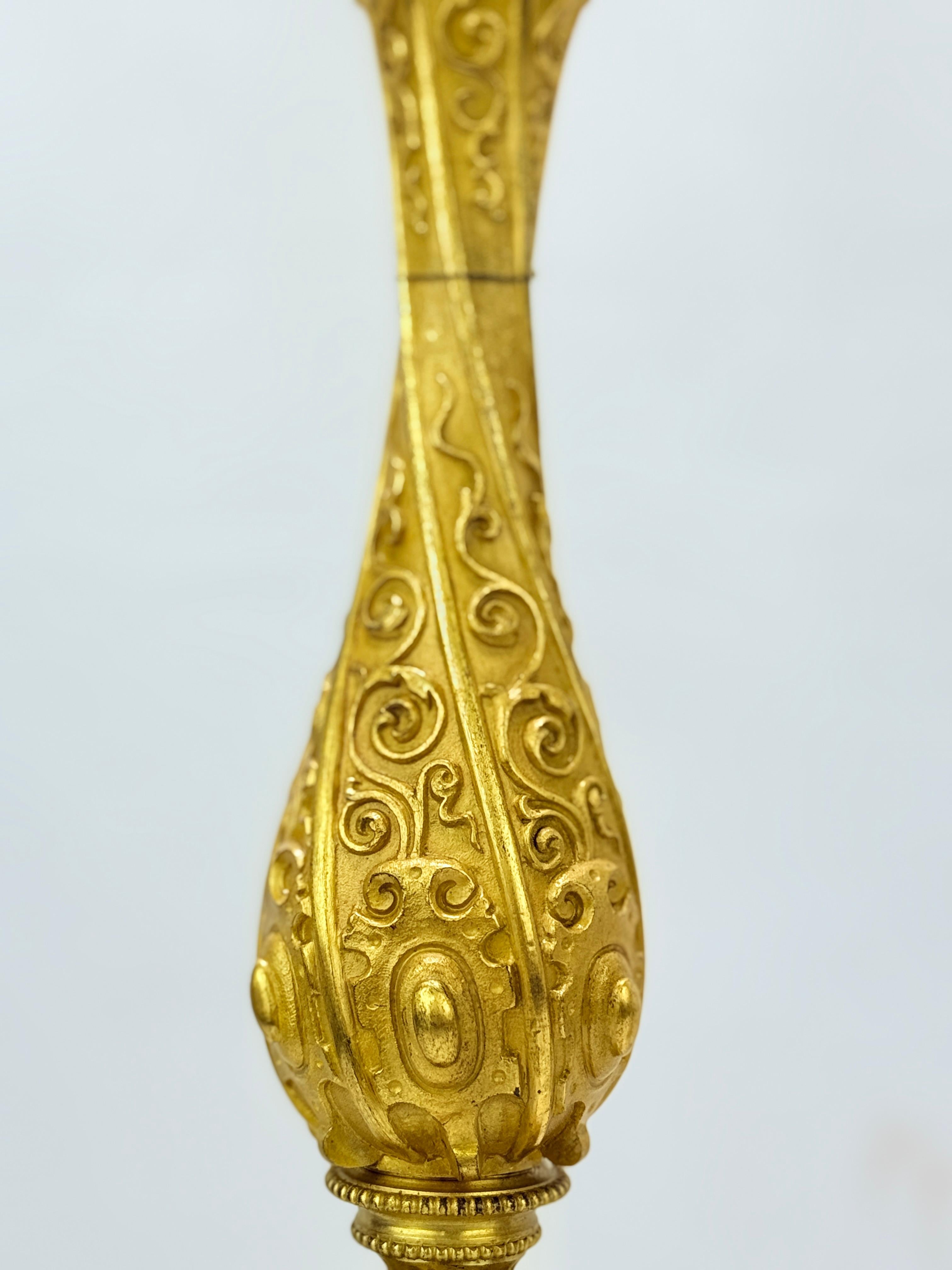 Monumental 19th Century French Gilt Bronze Egyptian Revival Candleabrum - Wired For Sale 3