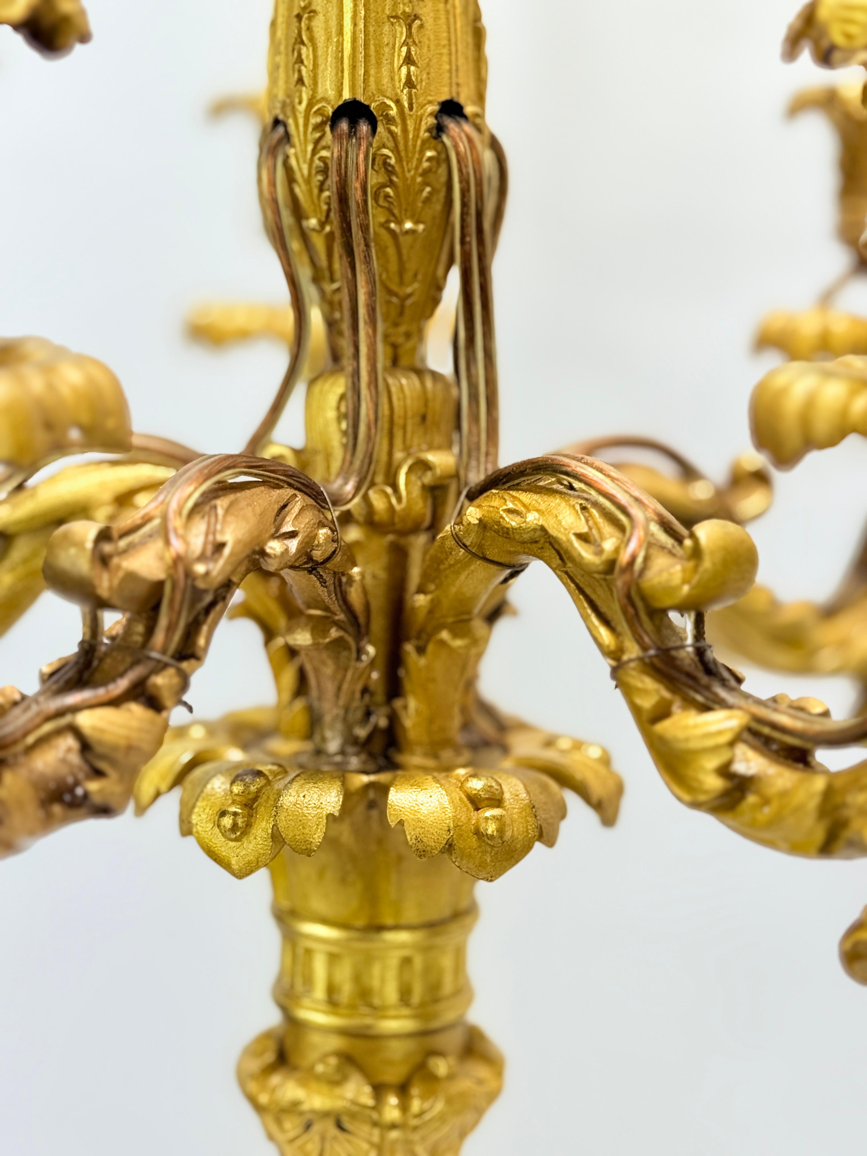 Monumental 19th Century French Gilt Bronze Egyptian Revival Candleabrum - Wired For Sale 5