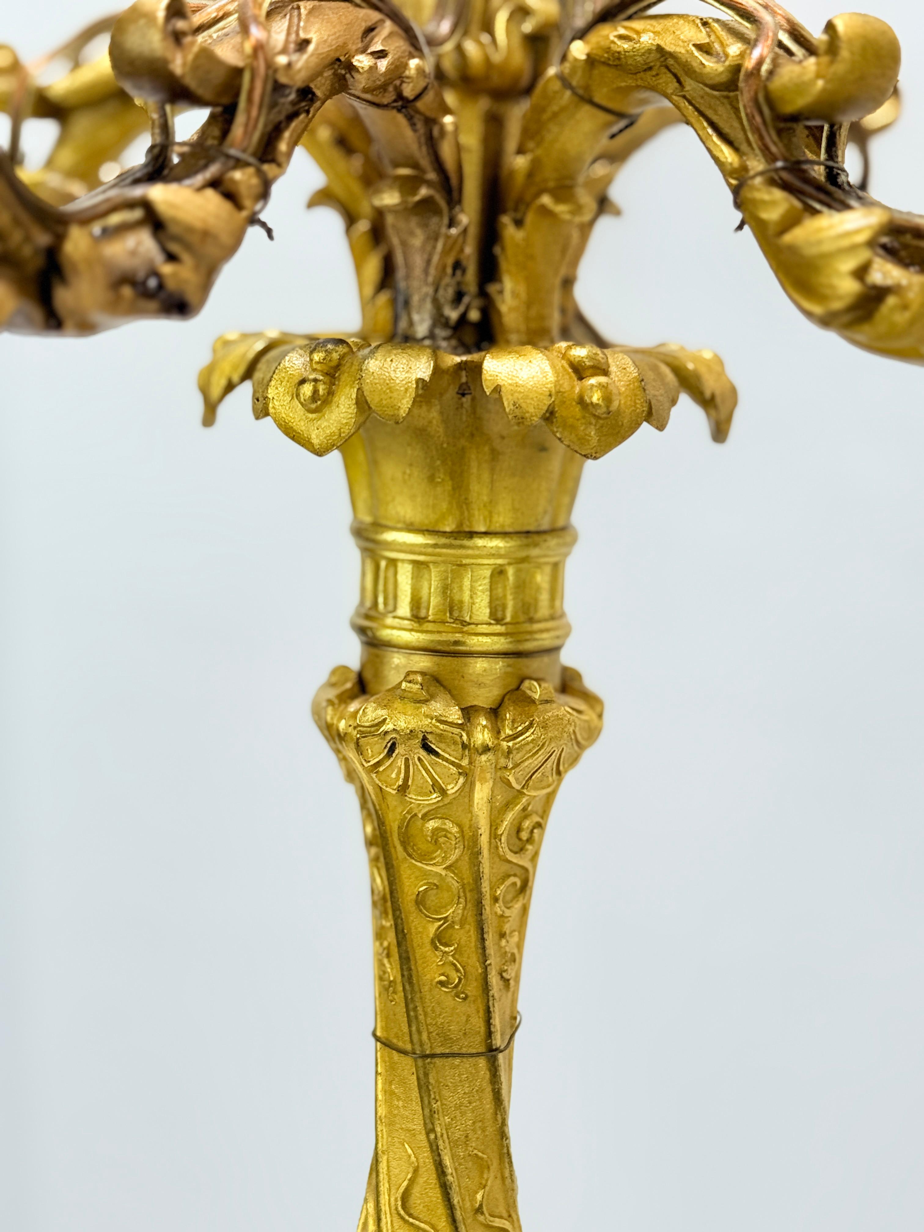 Monumental 19th Century French Gilt Bronze Egyptian Revival Candleabrum - Wired For Sale 6