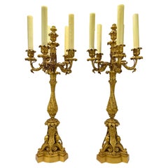 Monumentale candelabro francese del XIX secolo in bronzo dorato egiziano - cablato
