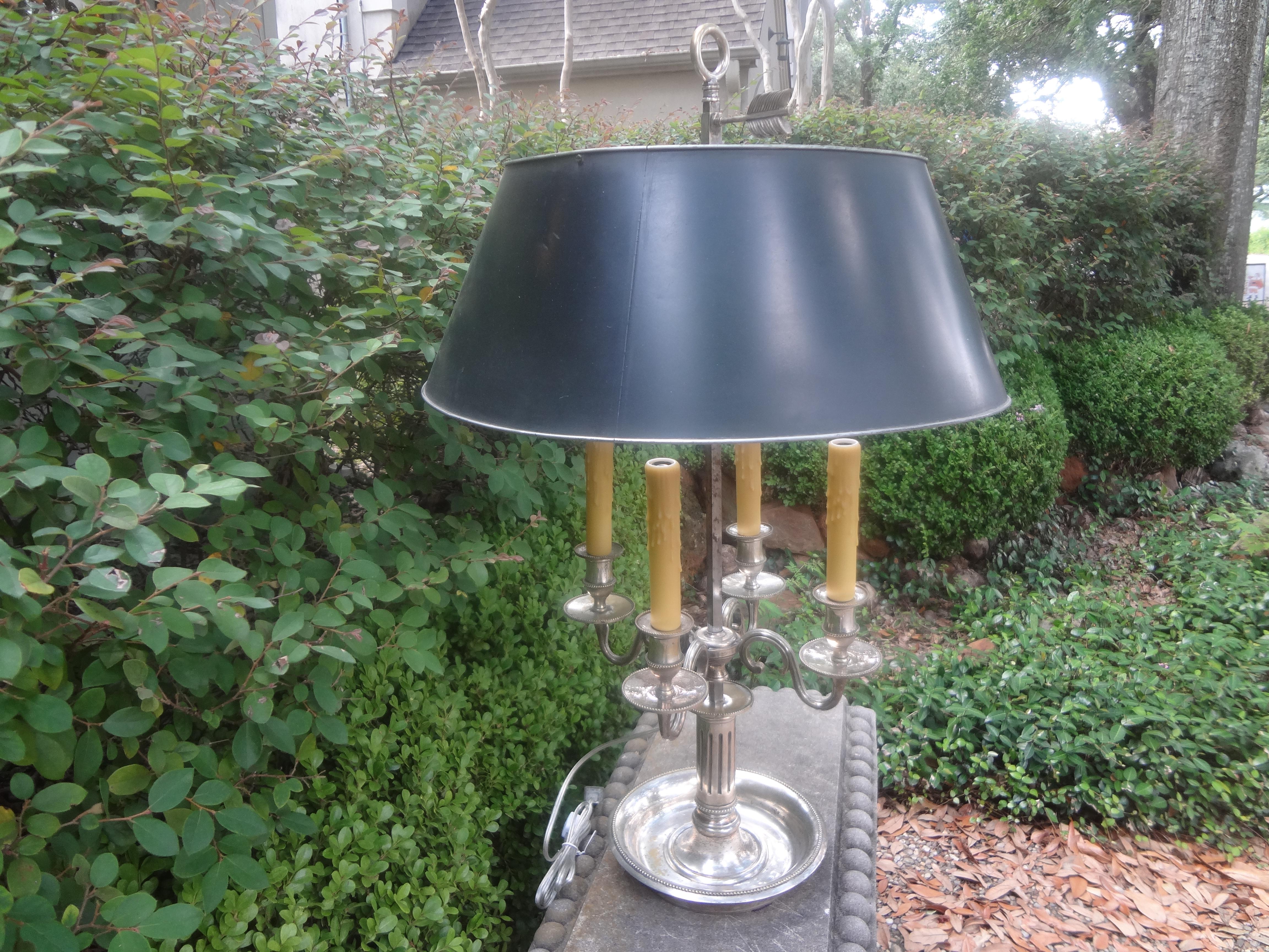 Silvered Monumental 19th Century French Louis XVI Style Bouillotte Lamp For Sale