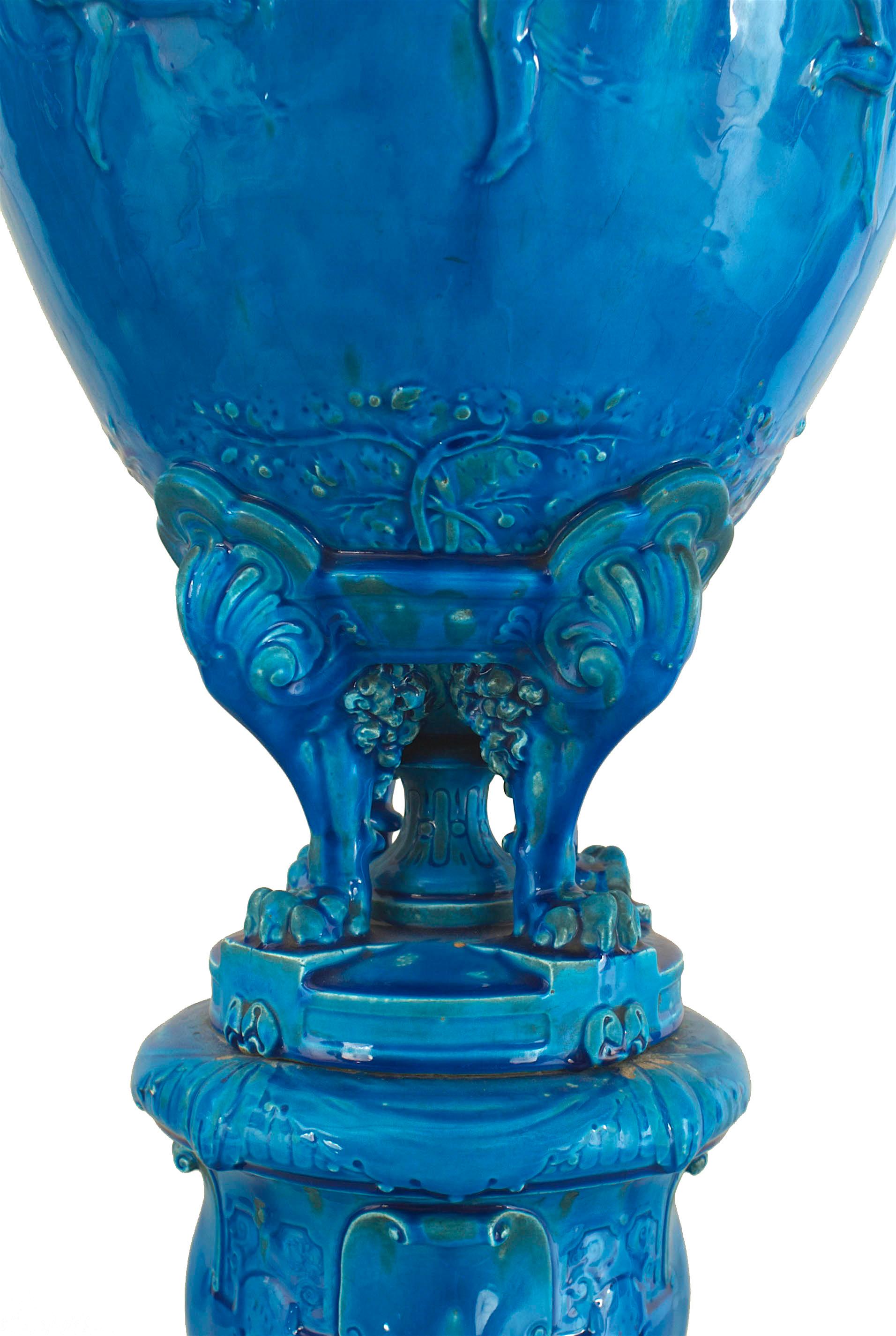 19th Century French Victorian Turquoise Sevres Cheret Urn For Sale