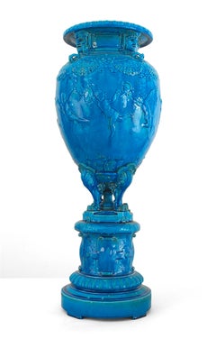 French Victorian Turquoise Sevres Cheret Urn
