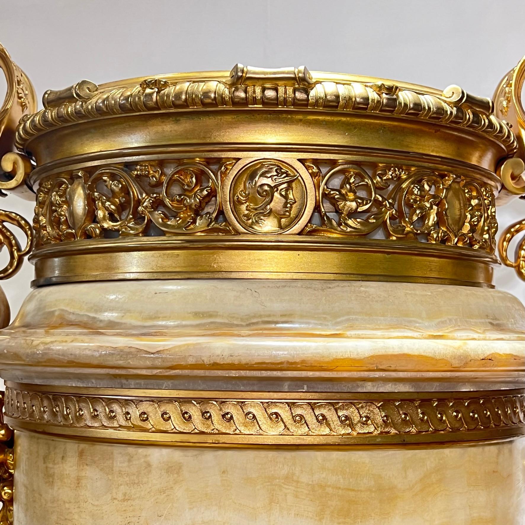 Monumental 19th Century French Neoclassical Onyx and Gilt Bronze Vase For Sale 11