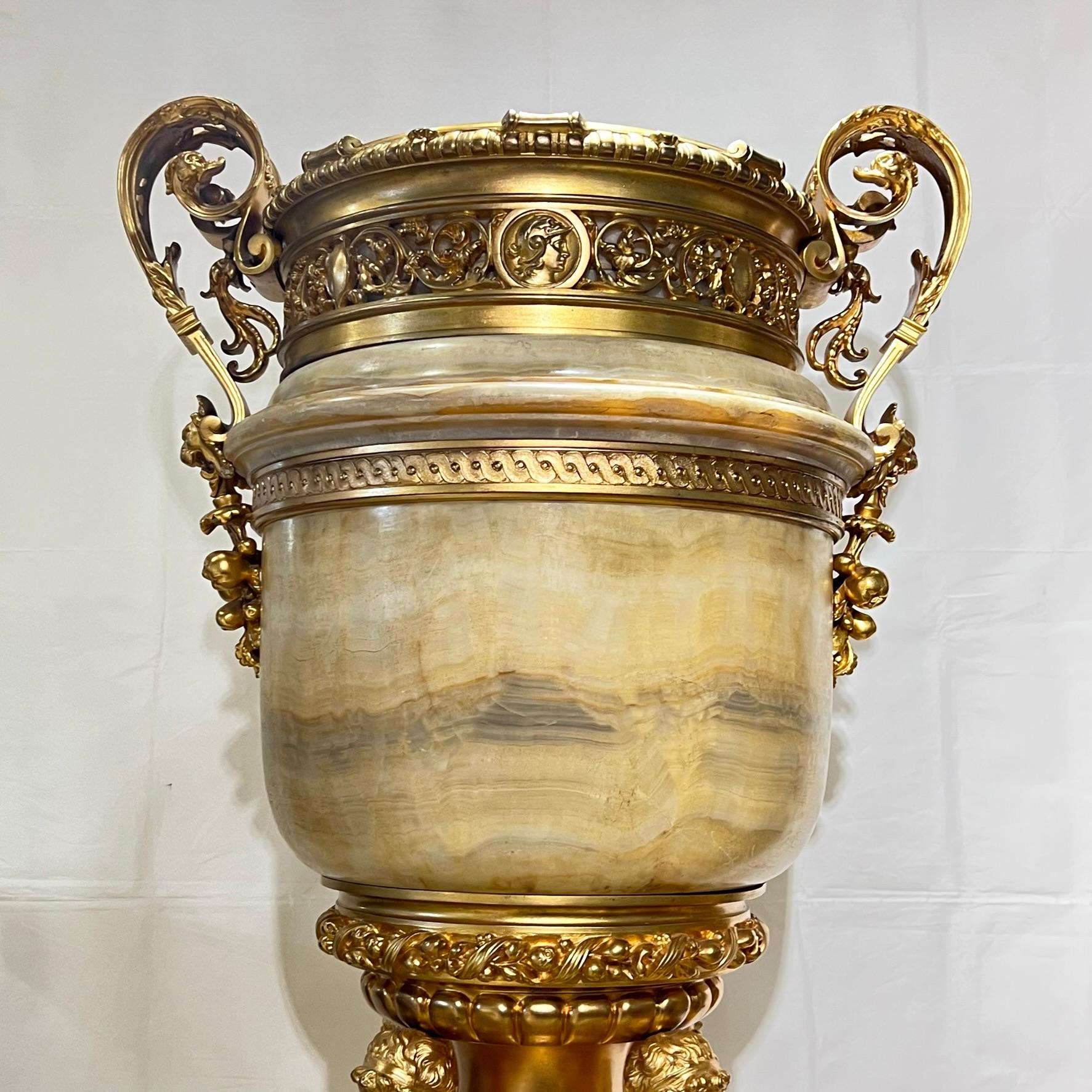 Monumental 19th Century French Neoclassical Onyx and Gilt Bronze Vase In Good Condition For Sale In New York, NY