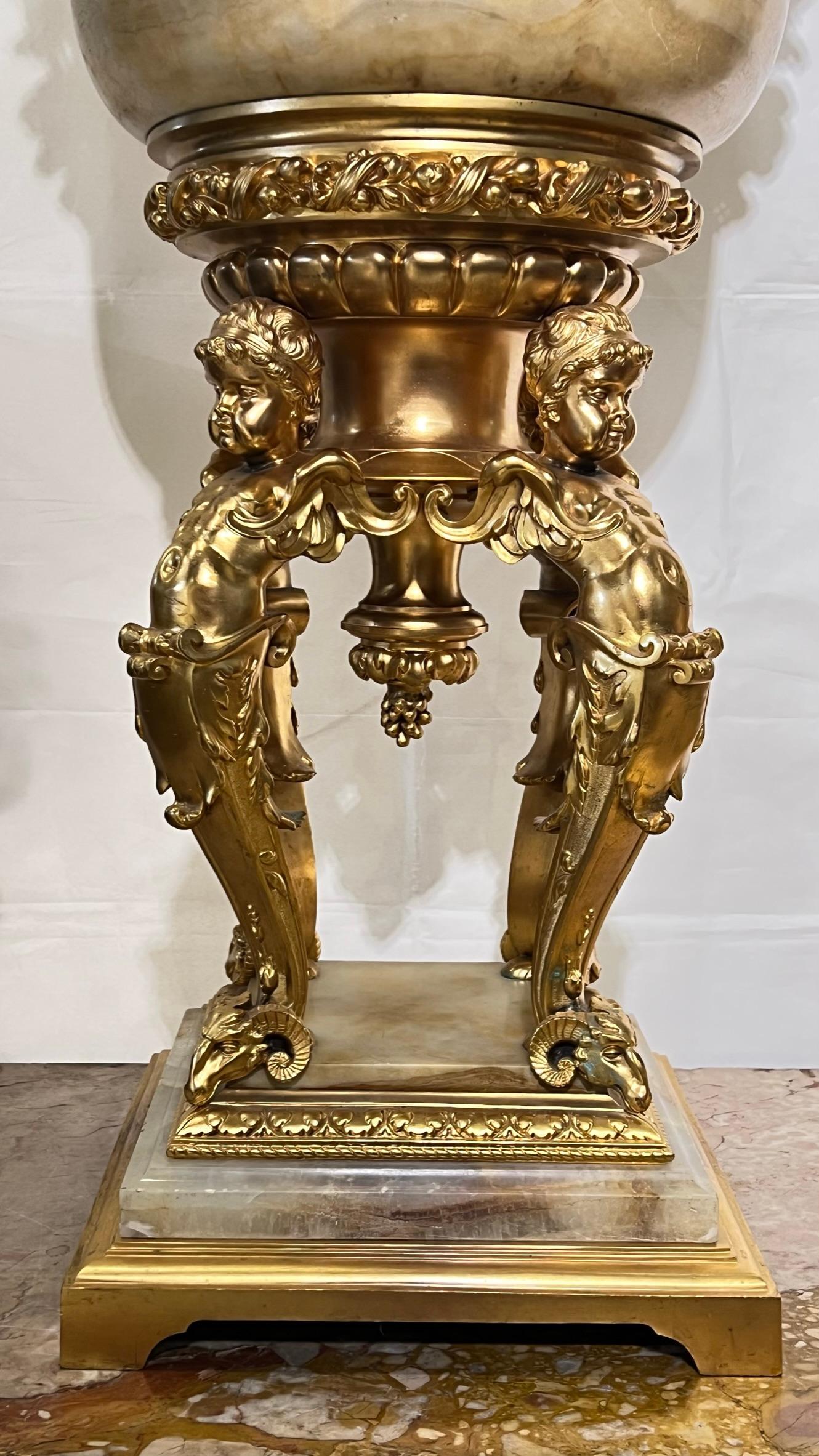 Monumental 19th Century French Neoclassical Onyx and Gilt Bronze Vase For Sale 4