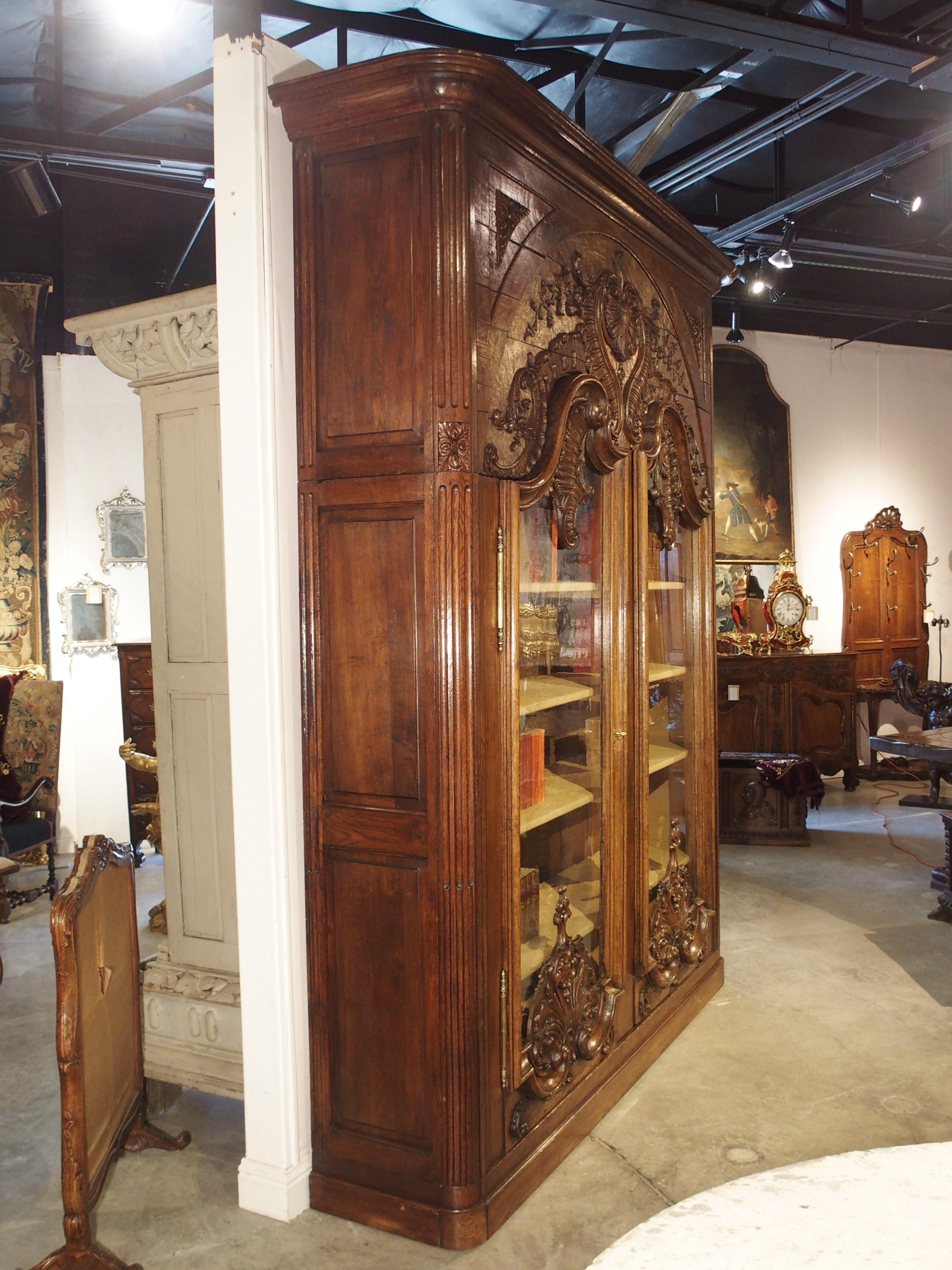 Monumental 19th Century French Oak Bibliotheque-Vitrine “Rocaille” 14