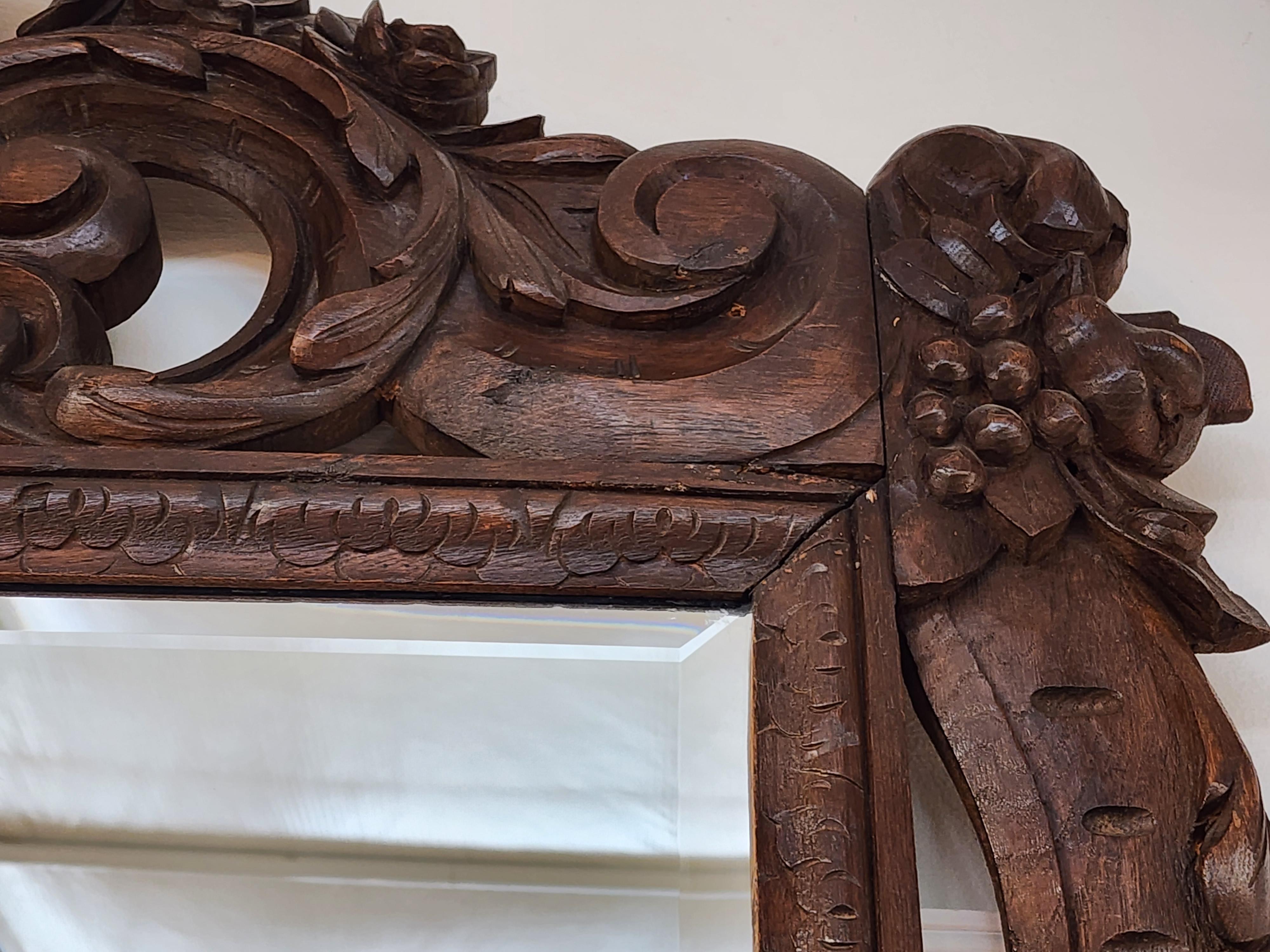 Monumental 19th Century French Oak Bistro Mirror 9