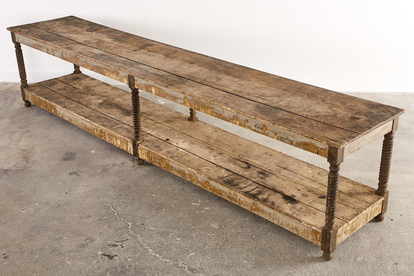 Rustic Monumental 19th Century French Pine Drapers Work Table