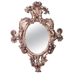 French Victorian Monumental Carved Giltwood Cupid Design Wall Mirror