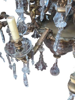 Monumental 19th Century French Solid Bronze Chandelier with Baccarat Glass