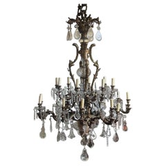 Monumental 19th Century French Solid Bronze Chandelier with Baccarat Glass