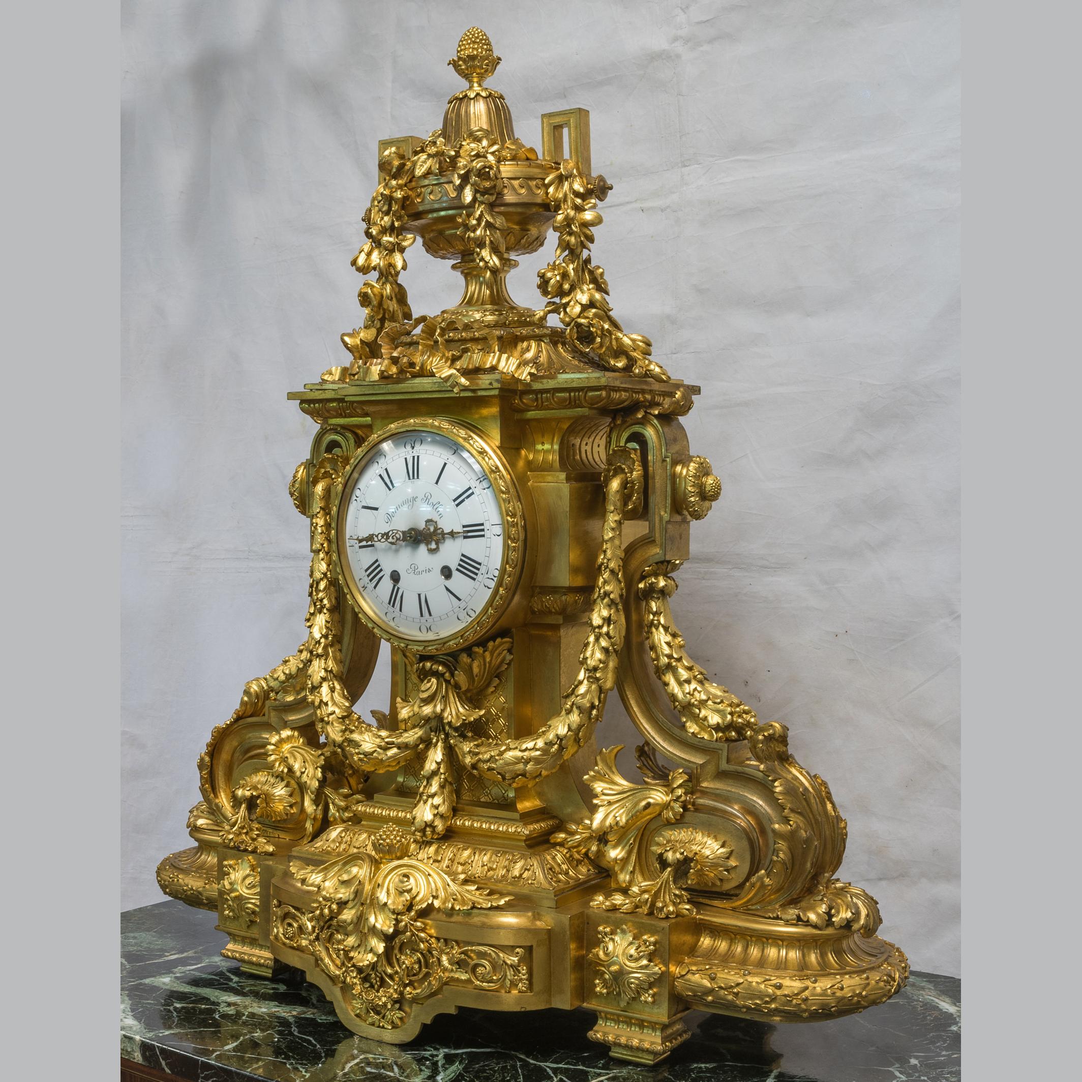 Gilt Monumental 19th Century French Three-Piece Ormolu Clock Garniture For Sale