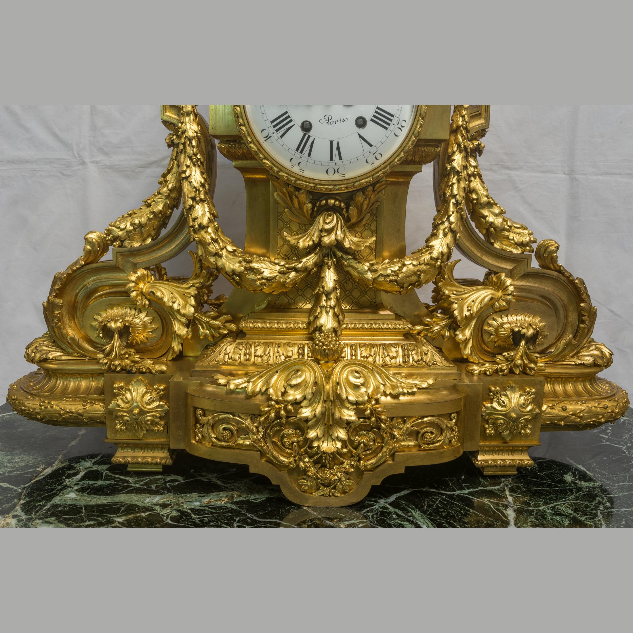 Monumental 19th Century French Three-Piece Ormolu Clock Garniture For Sale 1