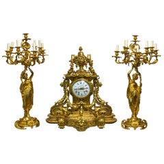 Monumental 19th Century French Three-Piece Ormolu Clock Garniture