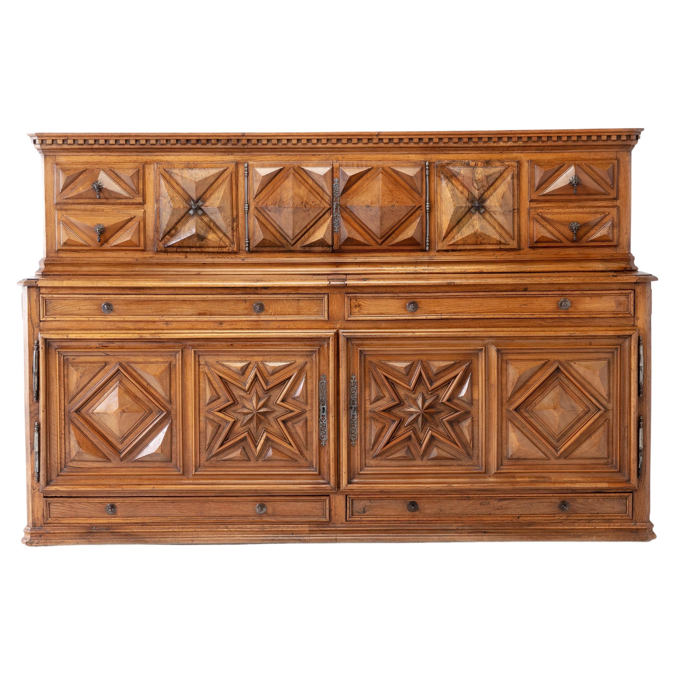 Monumental 19th Century French Walnut and Oak Buffet For Sale