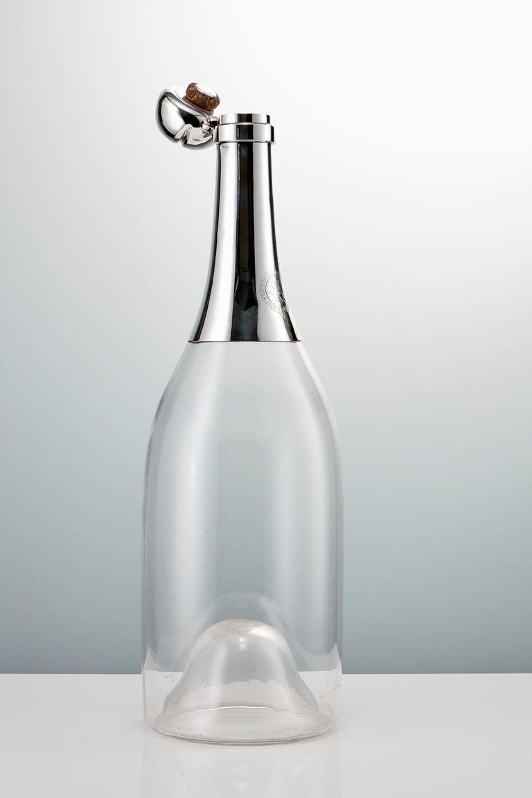 British Antique 19th Century Glass and Sterling Silver Novelty Champagne Bottle, 1892 For Sale