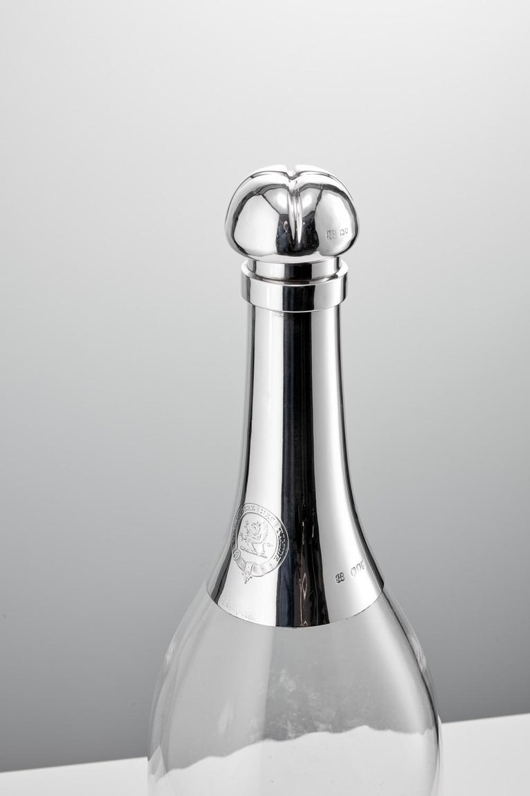 Antique 19th Century Glass and Sterling Silver Novelty Champagne Bottle, 1892 For Sale 1