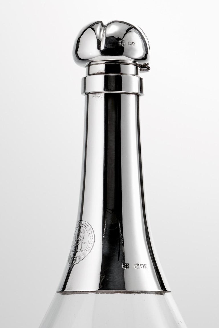 Antique 19th Century Glass and Sterling Silver Novelty Champagne Bottle, 1892 For Sale 2