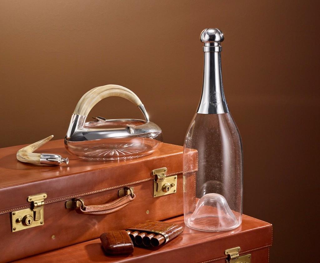 Antike große Champagnerflasche aus Glas und Sterlingsilber des 19. Jahrhunderts, 1892 im Angebot 4